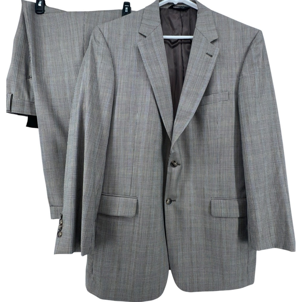 Jos. A. Bank‎ Wool Suit Glen Check 2 Piece Classic Fit Gray Mens 44L Pants 38x30